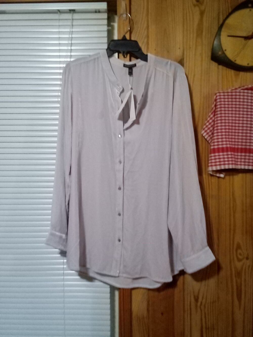 NWT Eileen Fisher Velvet Mandarin XL Beige Band Collar Button Up Long Sleeve